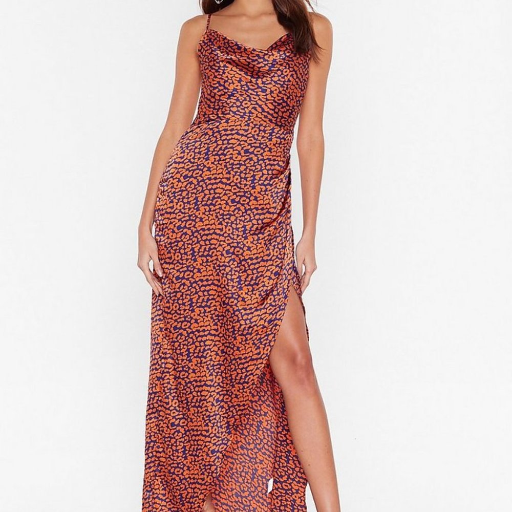 Cowl Neck Cheetah Print Formal Dress